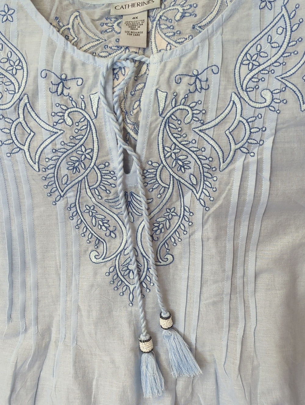 Catherines Light Blue Embroidered V-Neck Tunic with Tassels - Picture 2 of 4